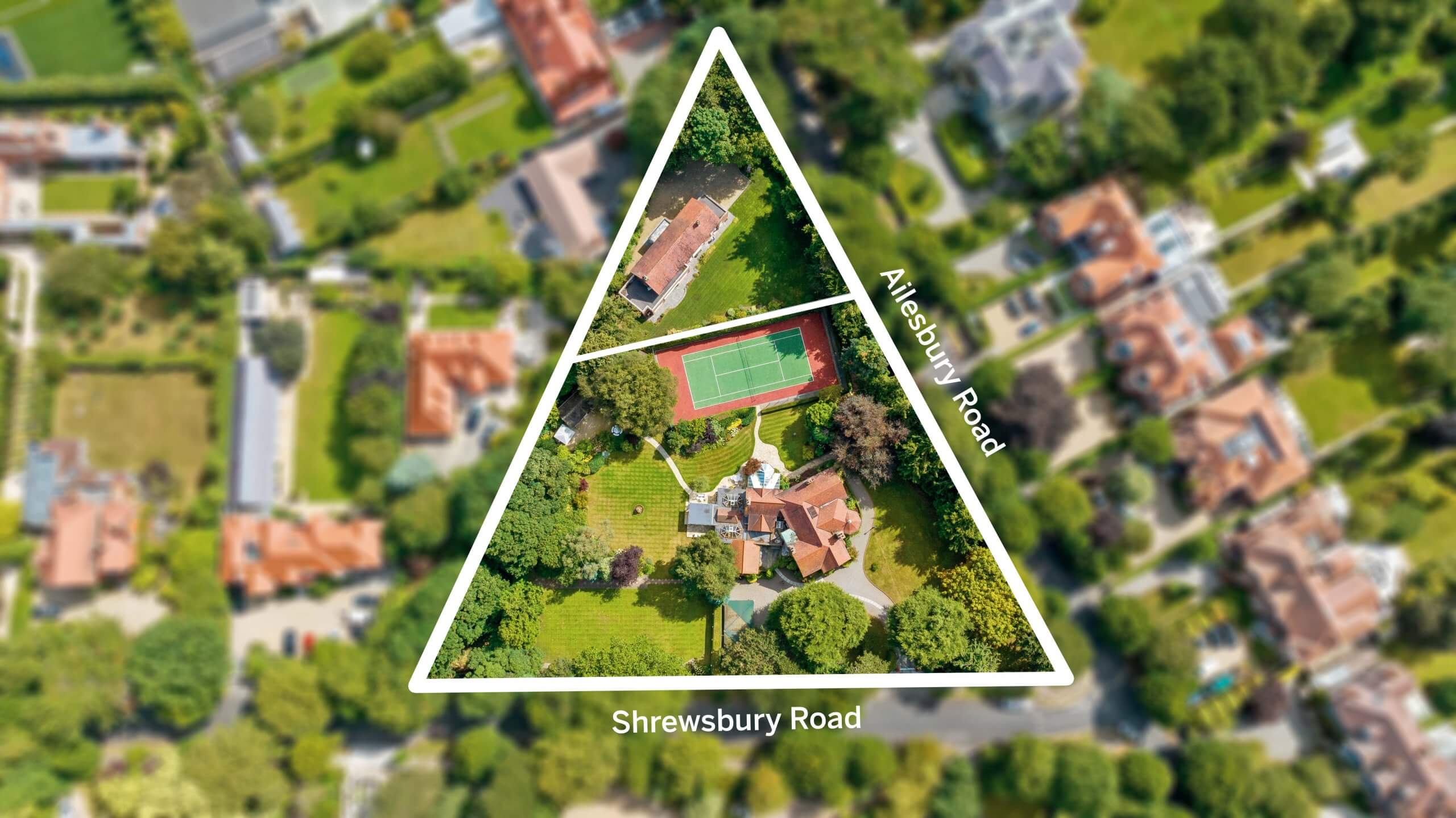 The entire 1.8 acre site showing the two properties for sale at Killead Estate